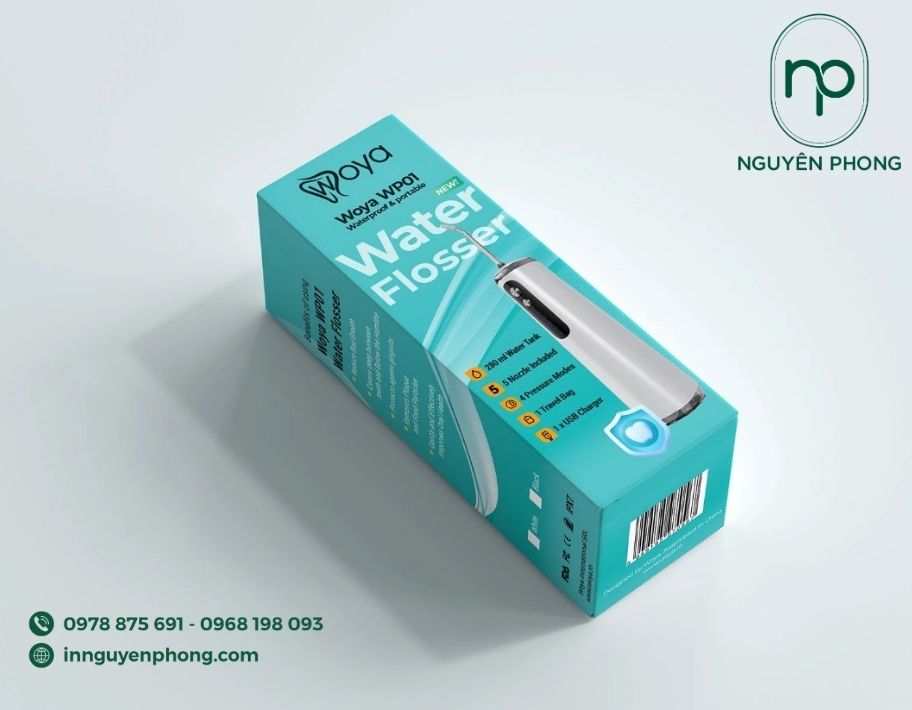 Mâu in hộp đựng máy tăm nước in mã vạch 